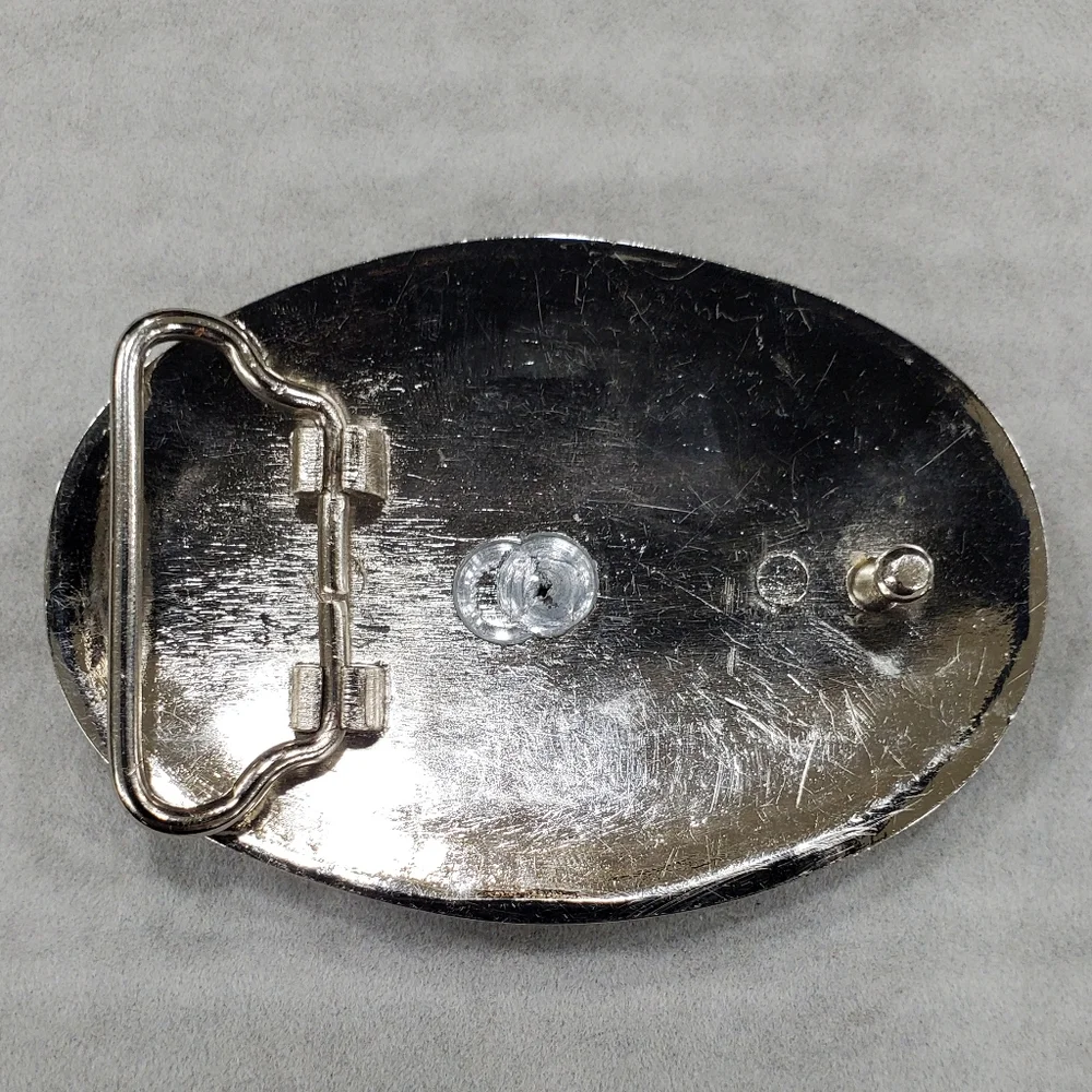 Western belt buckle decorative chrome with antique brass rodeo figure